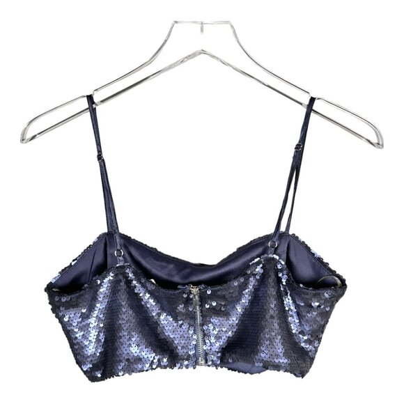 Meek Sequined Crop Top Navy Blue Size M - Picture 2 of 8